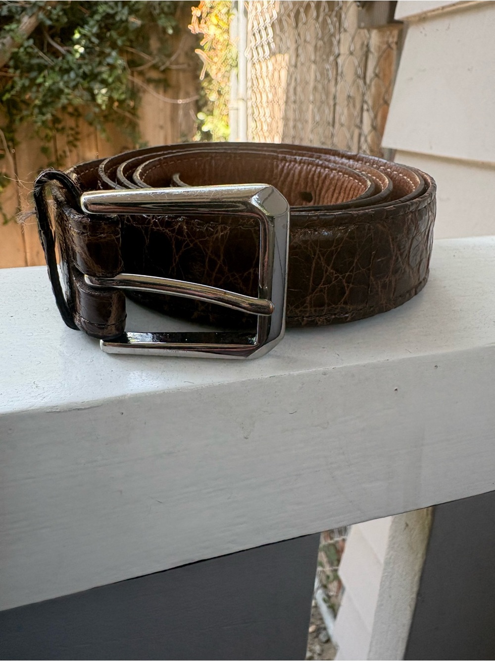 Authentic Alligator belt, Brown with Silver Buckle